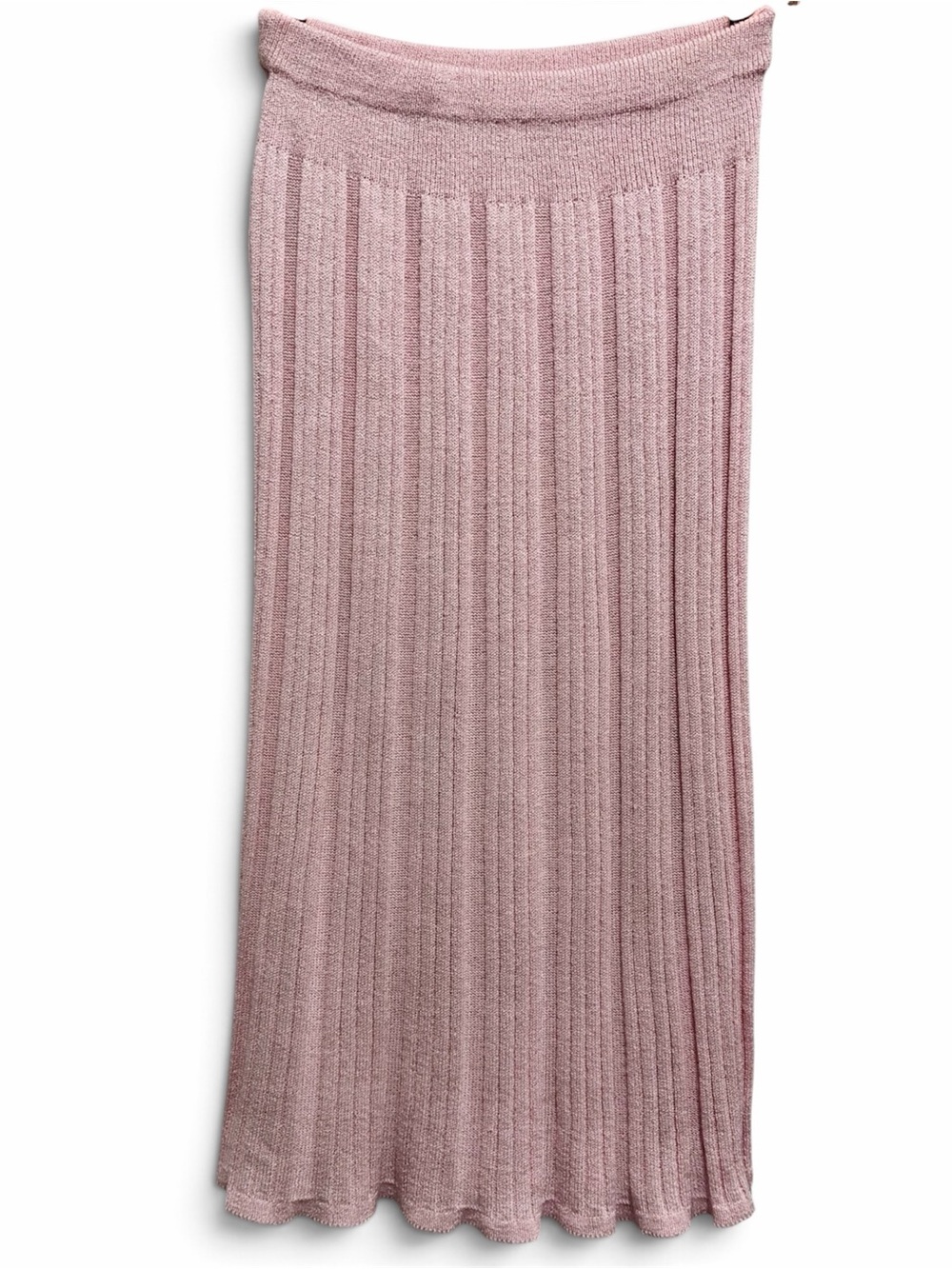 Vintage 70s Pink Ribbed Knit A-Line Midi Skirt Balletcore Size 38